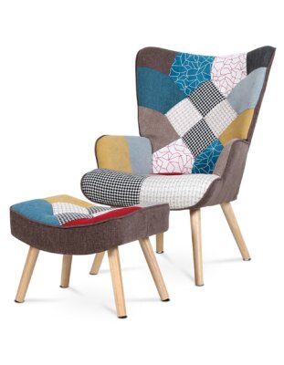 Křeslo ušák s taburetem AK-305 patchwork